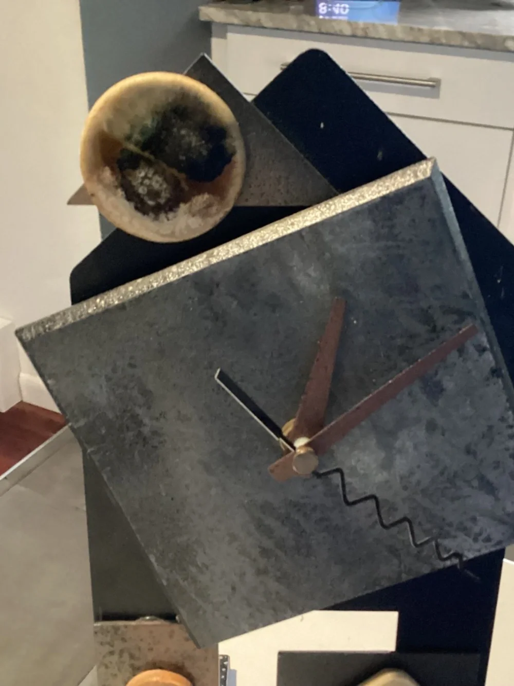 ARTIST MADE STONE. N DETAILED FUNKY BRUTALIST CLOCK. OOAK